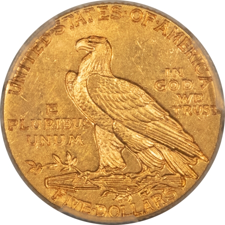 $5 1914 $5 INDIAN GOLD HALF EAGLE – PCGS AU-58, SCARCE! UNDER RATED DATE!