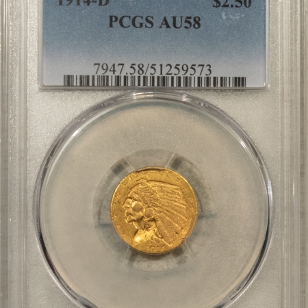 $2.50 1914-D $2.50 INDIAN GOLD QUARTER EAGLE – PCGS AU-58