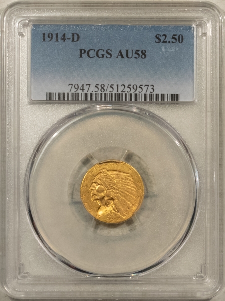 $2.50 1914-D $2.50 INDIAN GOLD QUARTER EAGLE – PCGS AU-58