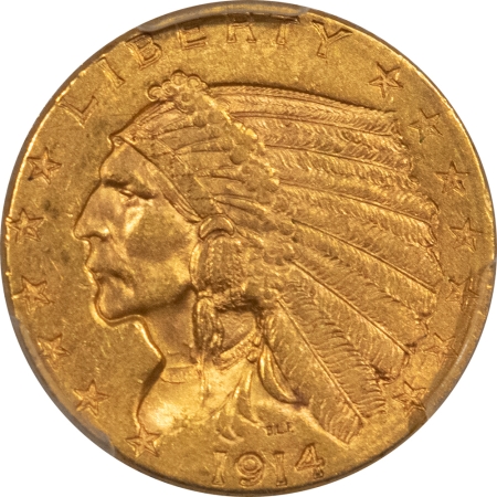 $2.50 1914-D $2.50 INDIAN GOLD QUARTER EAGLE – PCGS AU-58