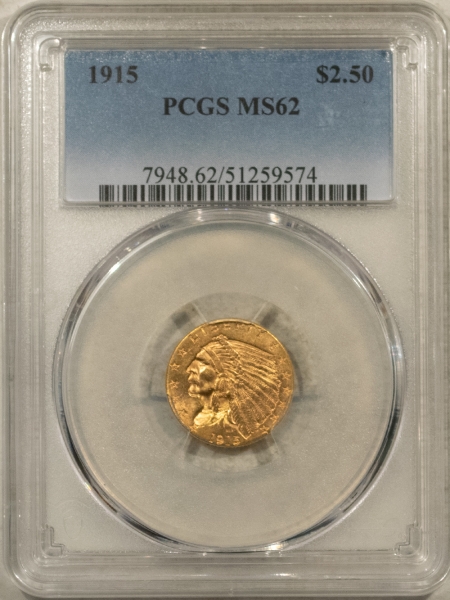 $2.50 1915 $2.50 INDIAN GOLD QUARTER EAGLE – PCGS MS-62