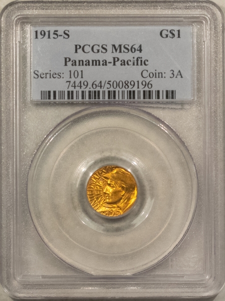 Gold 1915-S $1 PAN-PAC GOLD COMMEMORATIVE – PCGS MS-64, PRETTY & PREMIUM QUALITY!