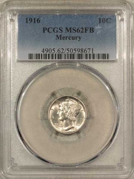 Mercury Dimes 1916 MERCURY DIME – PCGS MS-62 FB, WHITE & NICE!