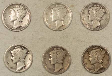 Mercury Dimes 1916-1935-S MERCURY DIMES, LOT/6 – PLEASING CIRCULATED EXAMPLES, BETTER DATES!