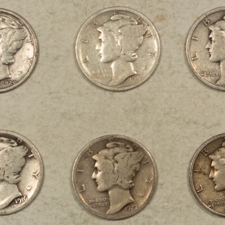 Mercury Dimes 1916-1935-S MERCURY DIMES, LOT/6 – PLEASING CIRCULATED EXAMPLES, BETTER DATES!