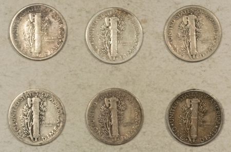 Mercury Dimes 1916-1935-S MERCURY DIMES, LOT/6 – PLEASING CIRCULATED EXAMPLES, BETTER DATES!