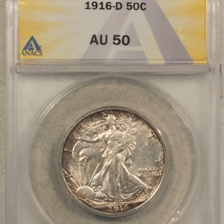 New Certified Coins 1916-D WALKING LIBERTY HALF DOLLLAR – ANACS AU-50, FRESH & PREMIUM QUALITY!