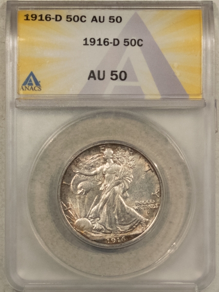 New Certified Coins 1916-D WALKING LIBERTY HALF DOLLLAR – ANACS AU-50, FRESH & PREMIUM QUALITY!