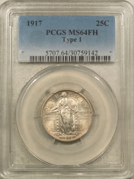 New Certified Coins 1917 STANDING LIBERTY QUARTER, TYPE 1 – PCGS MS-64 FH – PRETTY & LOOKS GEM!