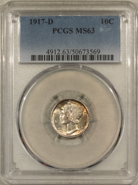 Mercury Dimes 1917-D MERCURY DIME – PCGS MS-63, PRETTY & PREMIUM QUALITY!