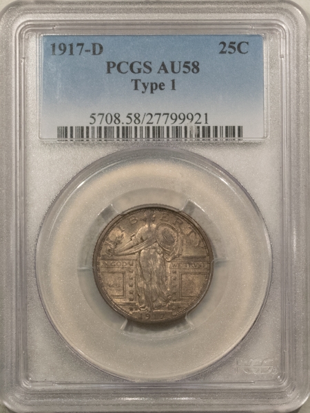 New Certified Coins 1917-D STANDING LIBERTY QUARTER, TYPE 1 – PCGS AU-58 ORIGINAL LUSTER!