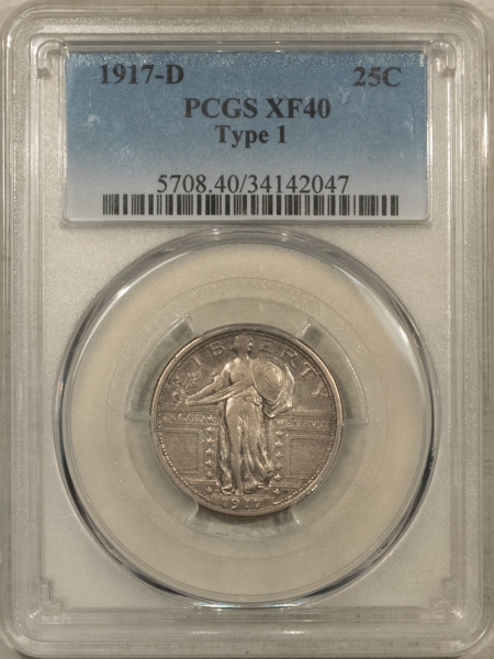 New Certified Coins 1917-D STANDING LIBERTY QUARTER, TYPE 1 – PCGS XF-40, FRESH!