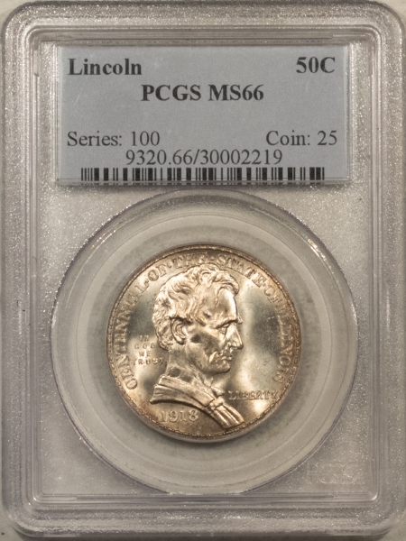 New Certified Coins 1918 LINCOLN-ILLINOIS COMMEMORATIVE HALF DOLLAR – PCGS MS-66, SUPER LUSTER, GEM!