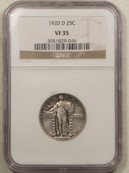 New Certified Coins 1920-D STANDING LIBERTY QUARTER – NGC VF-35, TOUGH!