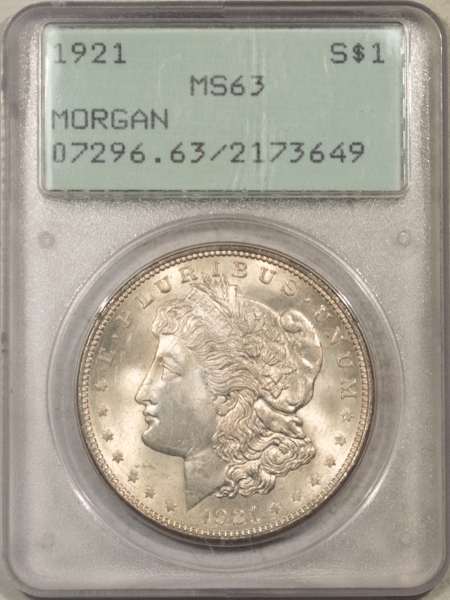 Morgan Dollars 1921 MORGAN DOLLAR PCGS MS-63, RATTLER HOLDER!