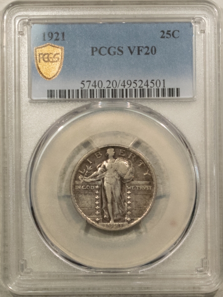 New Certified Coins 1921 STANDING LIBERTY QUARTER – PCGS VF-20, TOUGH DATE