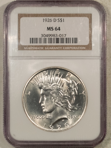 New Certified Coins 1926-D $1 PEACE DOLLAR – NGC MS-64, BLAST WHITE!