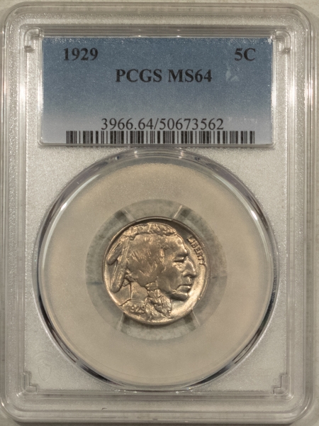 Buffalo Nickels 1929 BUFFALO NICKEL – PCGS MS-64, NEAR GEM!