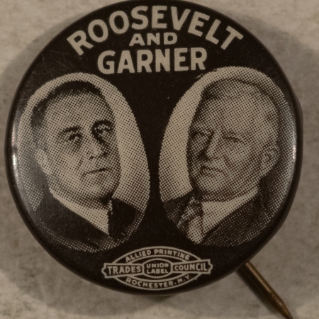 Political 1932 ROOSEVELT-GARNER 7/8″ CELLULOID JUGATE CAMPAIGN BUTTON-SCARCE & MINT!