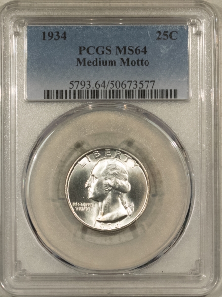 New Certified Coins 1934 WASHINGTON QUARTER, MEDIUM MOTTO – PCGS MS-64, BLAST WHITE!