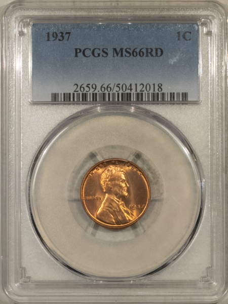 Lincoln Cents (Wheat) 1937 LINCOLN CENT – PCGS MS-66 RD, FRESH & PREMIUM QUALITY!