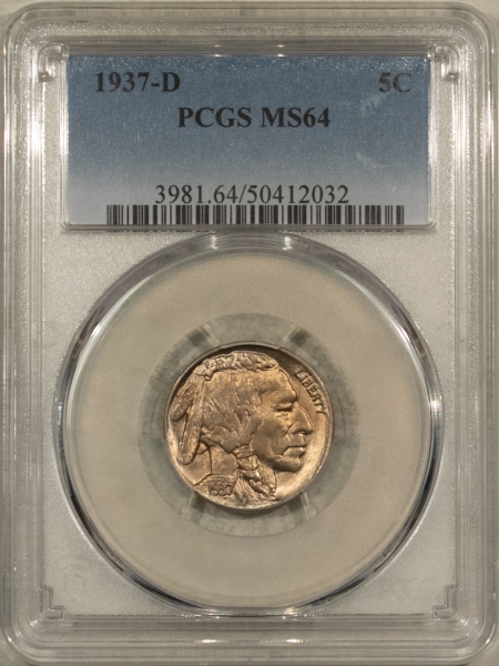 Buffalo Nickels 1937-D BUFFALO NICKEL – PCGS MS-64, LOOKS GEM!