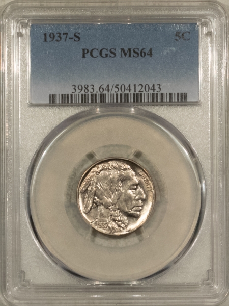 Buffalo Nickels 1937-S BUFFALO NICKEL – PCGS MS-64, BLAZING LUSTER!