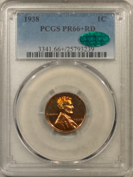 CAC Approved Coins 1938 PROOF LINCOLN CENT – PCGS PR-66+RD, GORGEOUS, PREMIUM QUALITY CAC APPROVED!