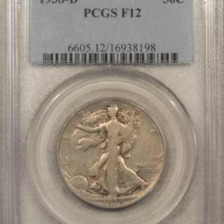 New Certified Coins 1938-D WALKING LIBERTY HALF DOLLAR – PCGS F-12, KEY-DATE!