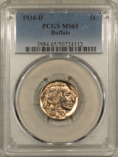 Buffalo Nickels 1938-D BUFFALO NICKEL – PCGS MS-65, GEM!