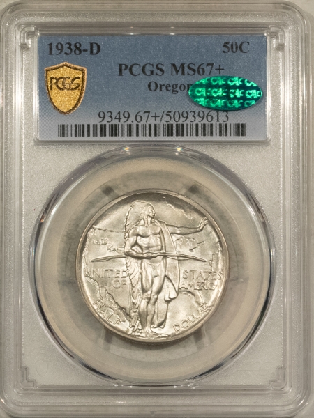 CAC Approved Coins 1938-D OREGON COMMEMORATIVE HALF DOLLAR – PCGS MS-67+ CAC, SUPER GEM & FLAWLESS!