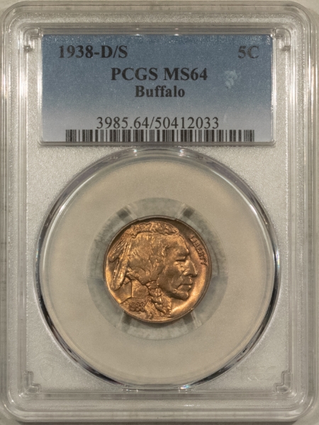 Buffalo Nickels 1938-D/S BUFFALO NICKEL – PCGS MS-64, ATTRACTIVE!