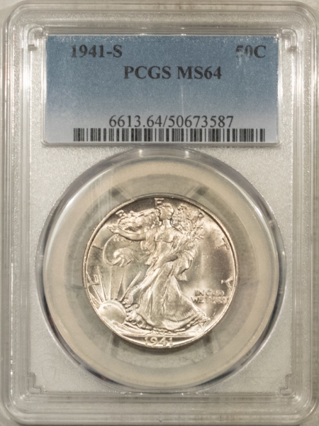 New Certified Coins 1941-S WALKING LIBERTY HALF DOLLAR – PCGS MS-64, WHITE! PREMIUM QUALITY!