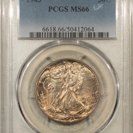 New Certified Coins 1943 WALKING LIBERTY HALF DOLLAR – PCGS MS-66 PRETTY, ORIGINAL, PREMIUM QUALITY!