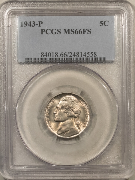 Jefferson Nickels 1943-P JEFFERSON SILVER WAR NICKEL – PCGS MS-66 FS