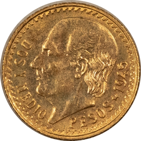 Bullion 1945 MEXICO GOLD 2.5 PESO, .0603 AGW – UNCIRCULATED!