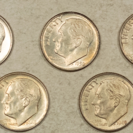 New Store Items 1947 1948 1949 1949-D 1950-D ROOSEVELT DIMES, LOT/5 – BETTER DATES, AU-UNC!