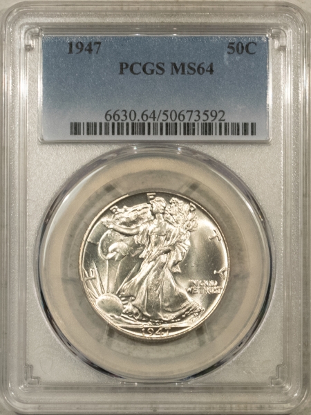 New Certified Coins 1947 WALKING LIBERTY HALF DOLLAR – PCGS MS-64, BLAST WHITE!