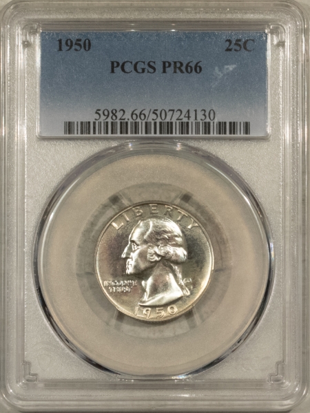 New Certified Coins 1950 PROOF WASHINGTON QUARTER – PCGS PR-66, FRESH PROOF!