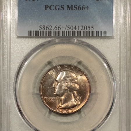 New Certified Coins 1957 WASHINGTON QUARTER – PCGS MS-66+, REALLY PRETTY!