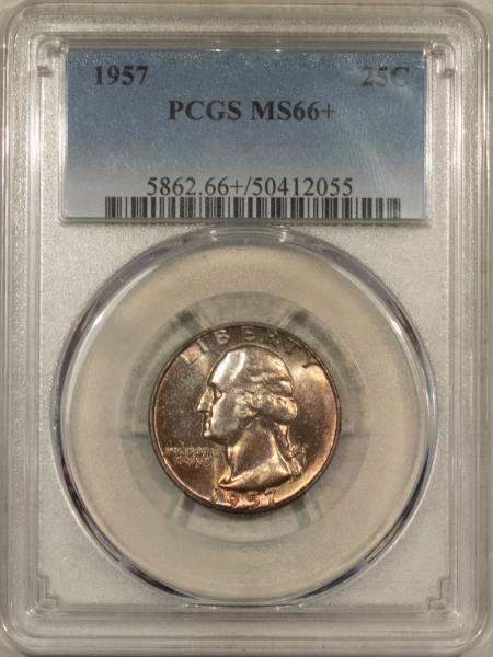 New Certified Coins 1957 WASHINGTON QUARTER – PCGS MS-66+, REALLY PRETTY!