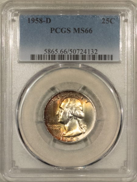 New Certified Coins 1958-D WASHINGTON QUARTER – PCGS MS-66, GORGEOUS COLOR! PREMIUM QUALITY!