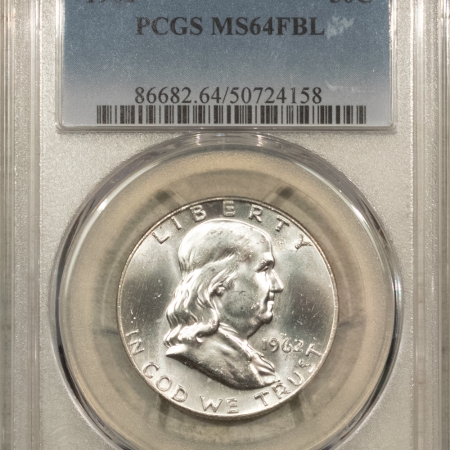 New Store Items 1962 FRANKLIN HALF DOLLAR – PCGS MS-64 FBL, WHITE & PREMIUM QUALITY!