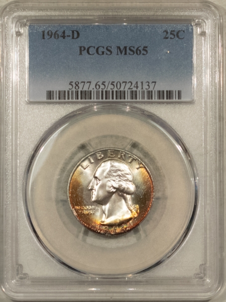 New Certified Coins 1964-D WASHINGTON QUARTER – PCGS MS-65, GORGEOUS! PREMIUM QUALITY GEM!