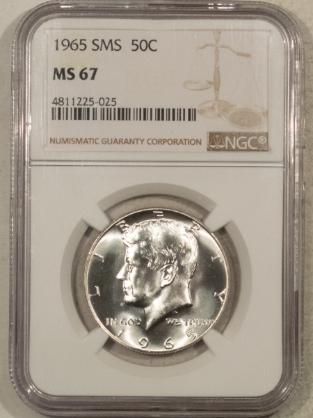 Kennedy Halves 1965 SMS KENNEDY SILVER HALF DOLLAR – NGC MS-67, SUPERB!