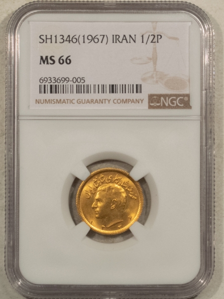 New Certified Coins SH1346 (1967) IRAN GOLD 1/2 PAHLAVI, KM-1161 – NGC MS-66, HIGH GRADE, SCARCE