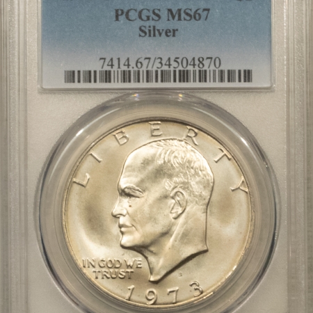 Modern Dollars (Eisenhower/SBA/Sacagewea/Presidential) 1973-S $1 SILVER EISENHOWER DOLLAR – PCGS MS-67, SUPERB!