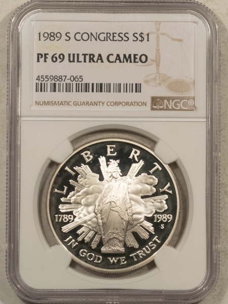 Modern Silver Commems 1989-S $1 PROOF CONGRESS SILVER COMMEMORATIVE DOLLAR – NGC PF-69 ULTRA CAMEO!