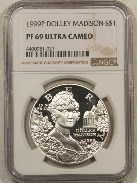 Modern Silver Commems 1999-P $1 PROOF DOLLEY MADISON SILVER DOLLAR COMMEMORATIVE NGC PF-69 ULTRA CAMEO