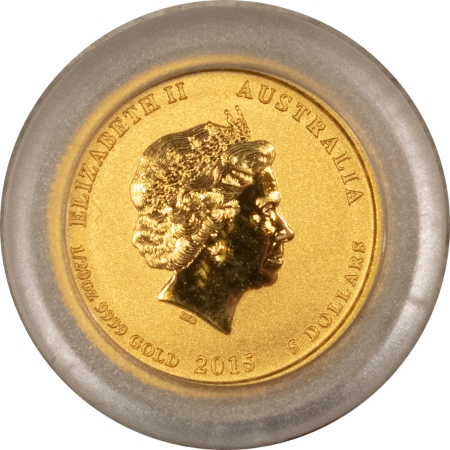 Bullion 2015-P $5 AUSTRALIA 1/20 OZ .9999 GOLD, YEAR OF THE GOAT, FRESH BU ORIG CAPSULE